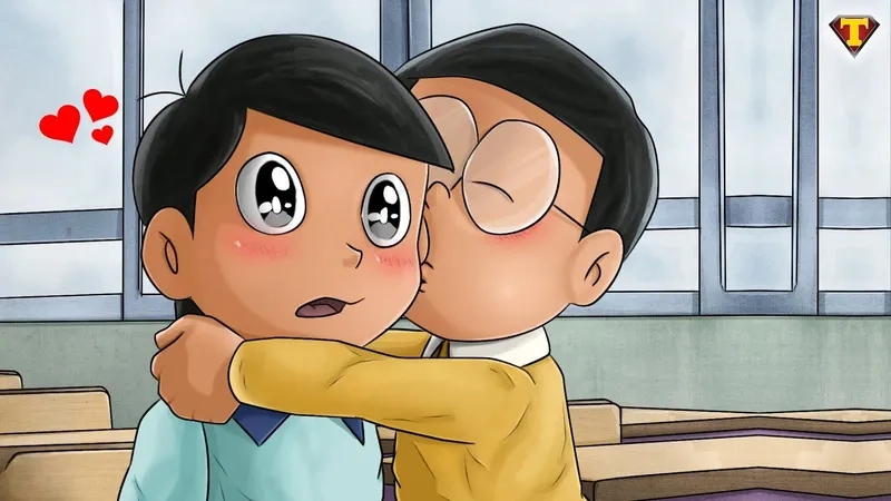 Hình Nobita và Doraemon cute tạo nên một sự kết hợp tuyệt vời giữa ngọt ngào và dễ thương.