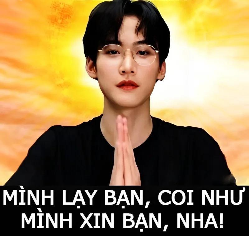 Meme chắp tay lạy thể hiện sự tôn kính và cầu nguyện trong tình huống ngạc nhiên.