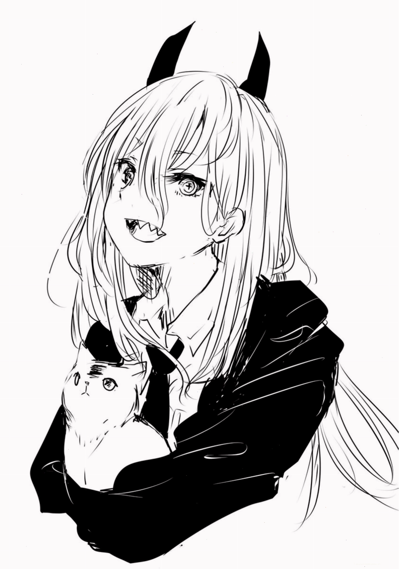 Anime trắng đen nữ ma cà rồng với hiệu ứng ánh sáng huyền bí