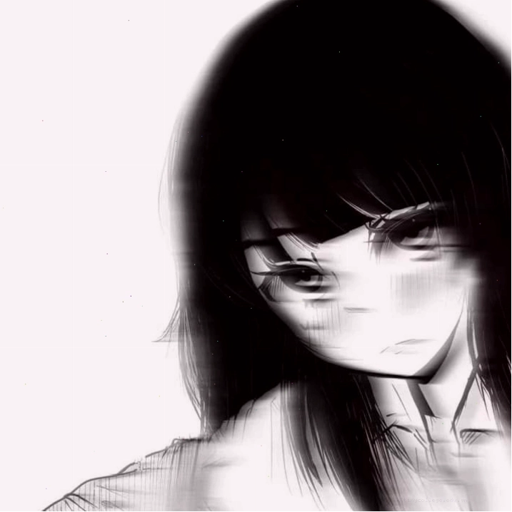 Avatar anime nữ trắng đen với nét vẽ tinh xảo và biểu cảm buồn man mác