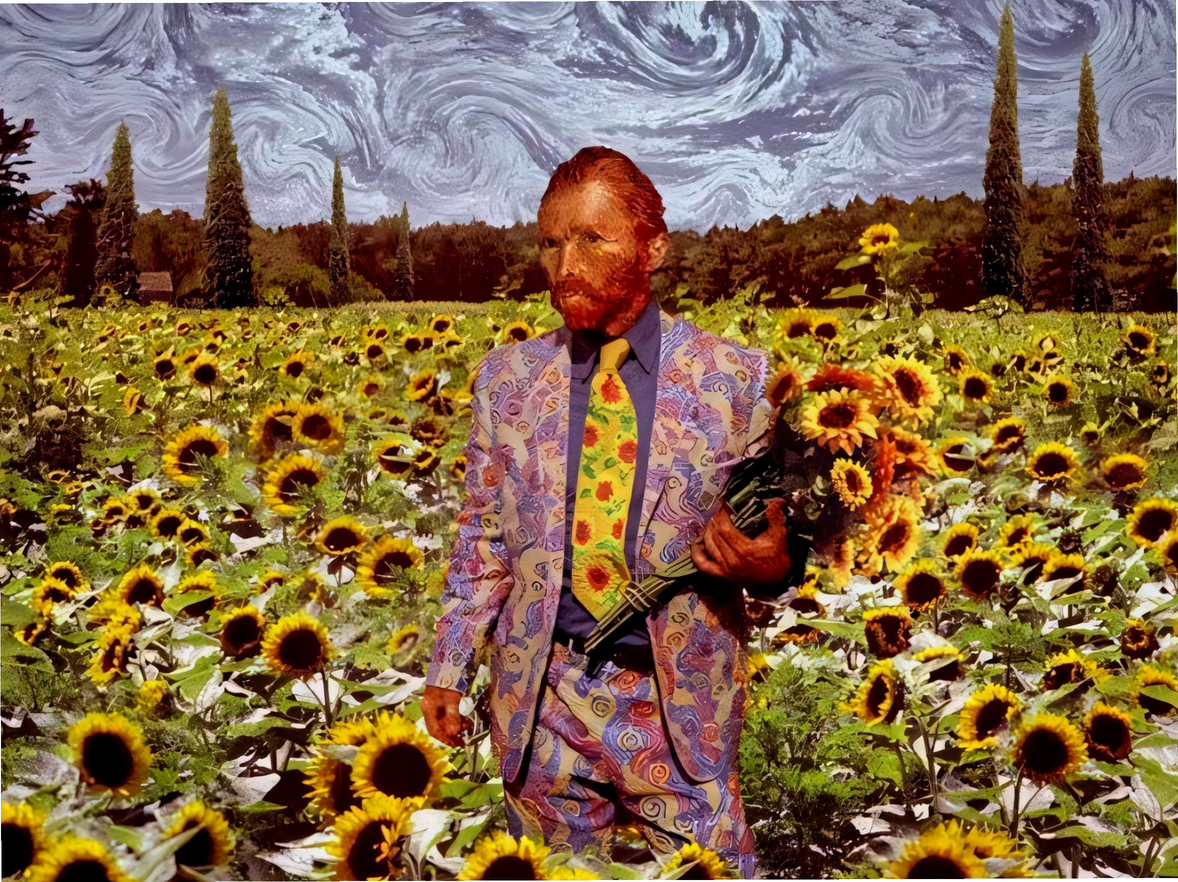 Avatar hoa hướng dương nghệ thuật theo phong cách Van Gogh