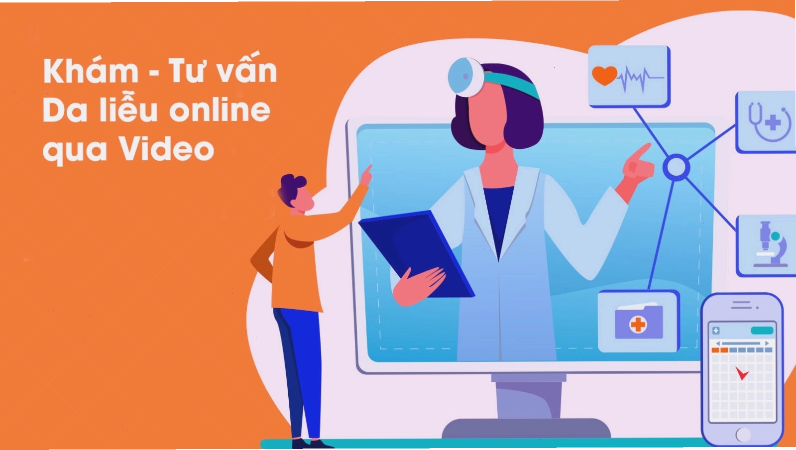 Bác sĩ da liễu tư vấn cho bệnh nhân qua cuộc gọi video, trao đổi về tình trạng da