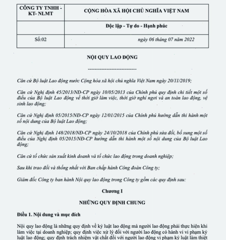 Bản mẫu nội quy công ty ngắn gọn, dễ hiểu