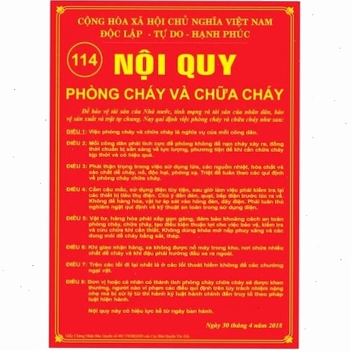 Bảng nội quy PCCC với các quy định chi tiết về an toàn cháy nổ