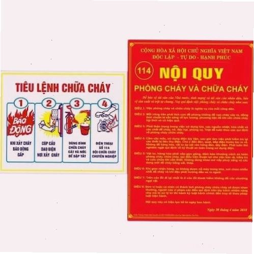 Bảng nội quy tiêu lệnh PCCC hiển thị rõ ràng các quy định và hướng dẫn cơ bản