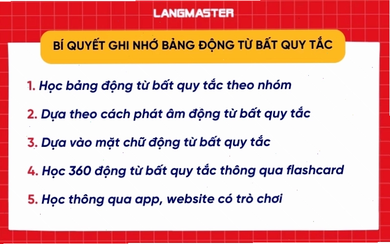 Bí quyết ghi nhớ bảng động từ bất quy tắc hiệu quả