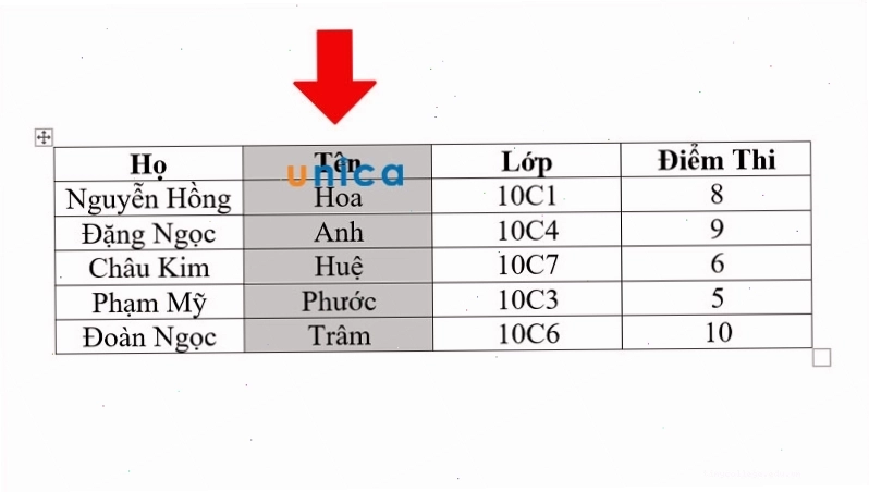 Bôi đen cột tên cần sắp xếp trong Word