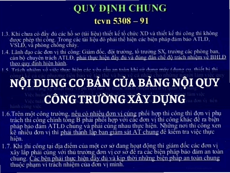Các nội dung cơ bản thường có trong quy định của công trường xây dựng