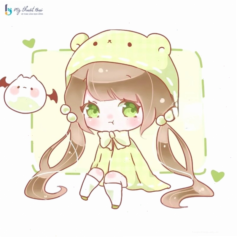Chibi girl trong trang phục kimono truyền thống Nhật Bản
