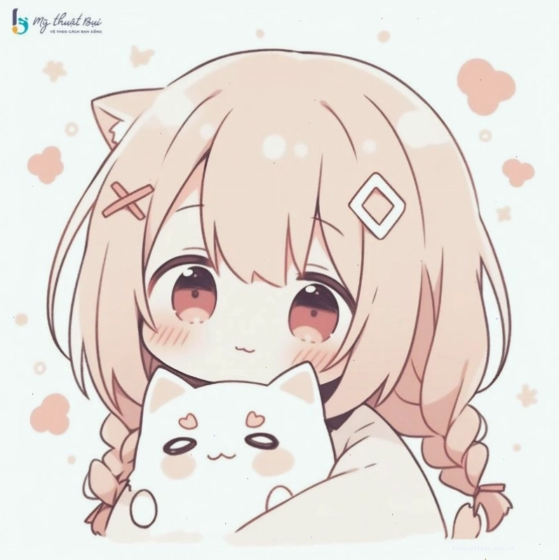 Cô gái anime chibi mặc đồng phục học sinh, vẻ mặt tinh nghịch