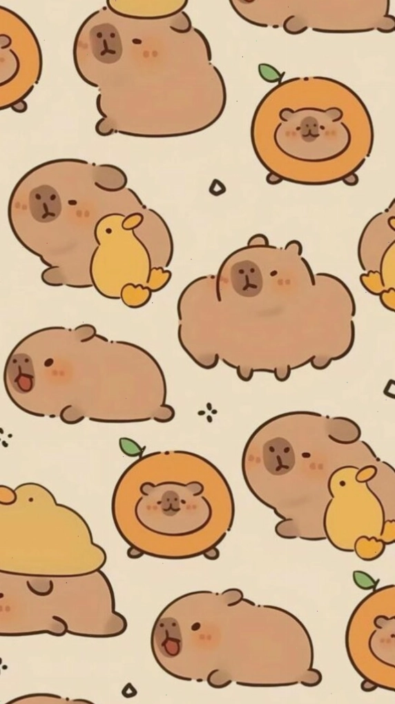 Đàn Capybara và vịt vàng trên hình nền meme