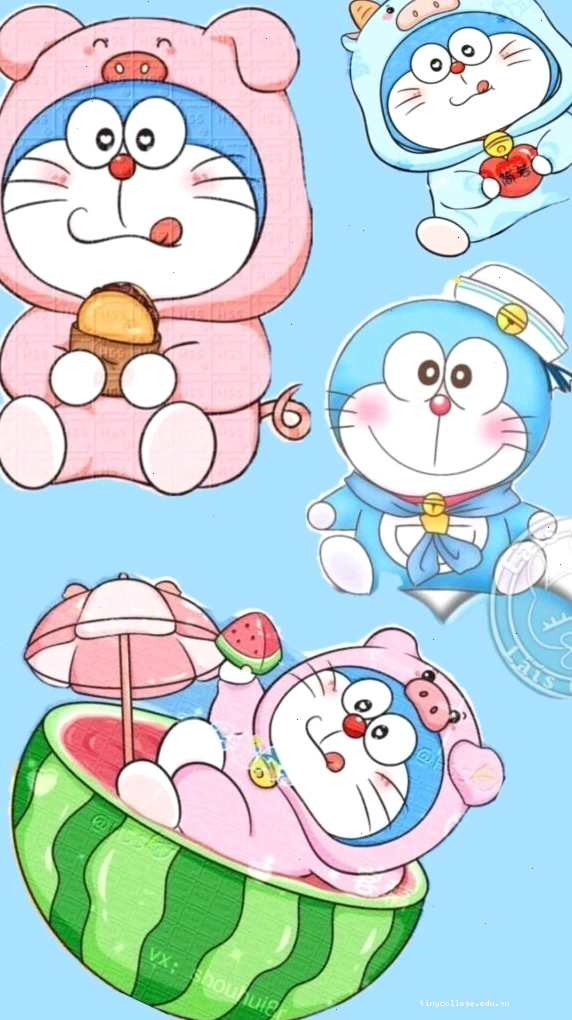 Doraemon và nhóm bạn chibi tắm mát trong dưa hấu