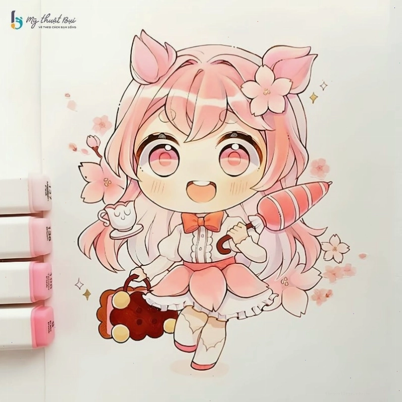 Hình ảnh chibi nữ ngầu theo phong cách anime với biểu cảm mạnh mẽ