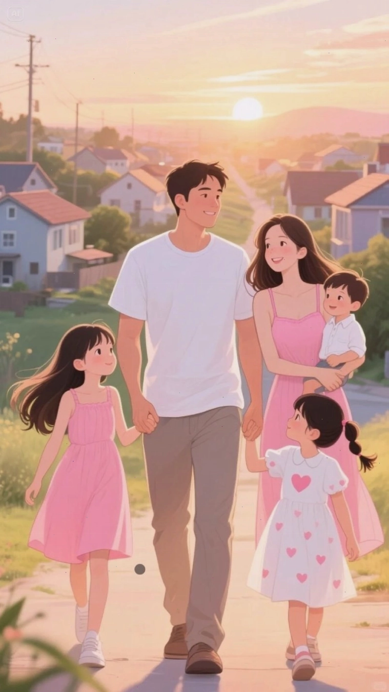 Hình ảnh gia đình 5 người anime phiên bản chibi siêu dễ thương