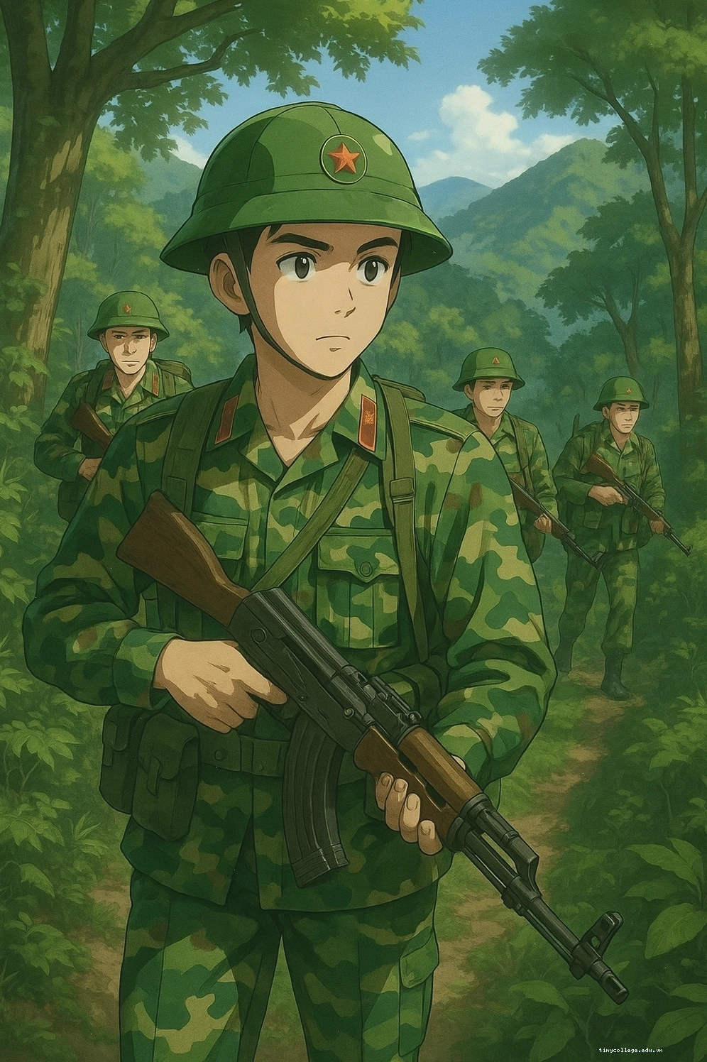Hình ảnh người lính bộ đội Việt Nam mạnh mẽ trong tranh anime