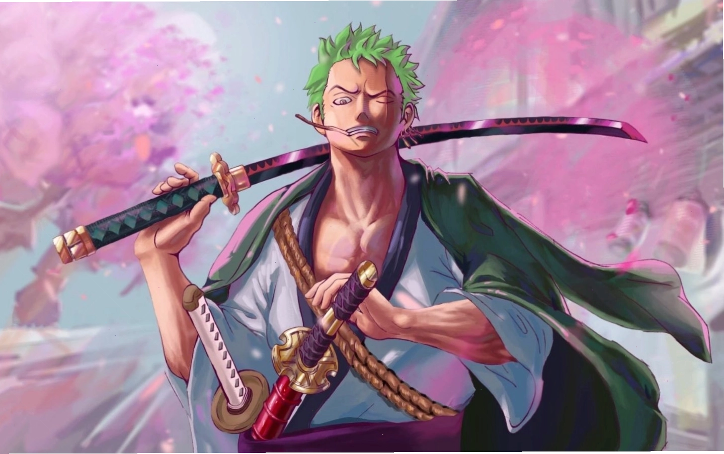 Hình ảnh Zoro đang trong tư thế tấn công mạnh mẽ