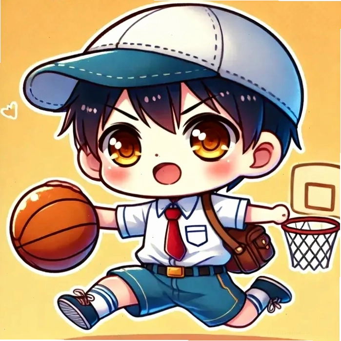 Hình chibi học sinh cấp 2 chơi bóng rổ đầy năng động