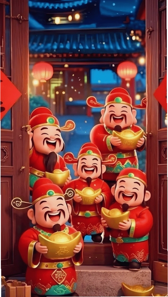 Hình nền 5 ông Thần Tài 4K với màu sắc rực rỡ