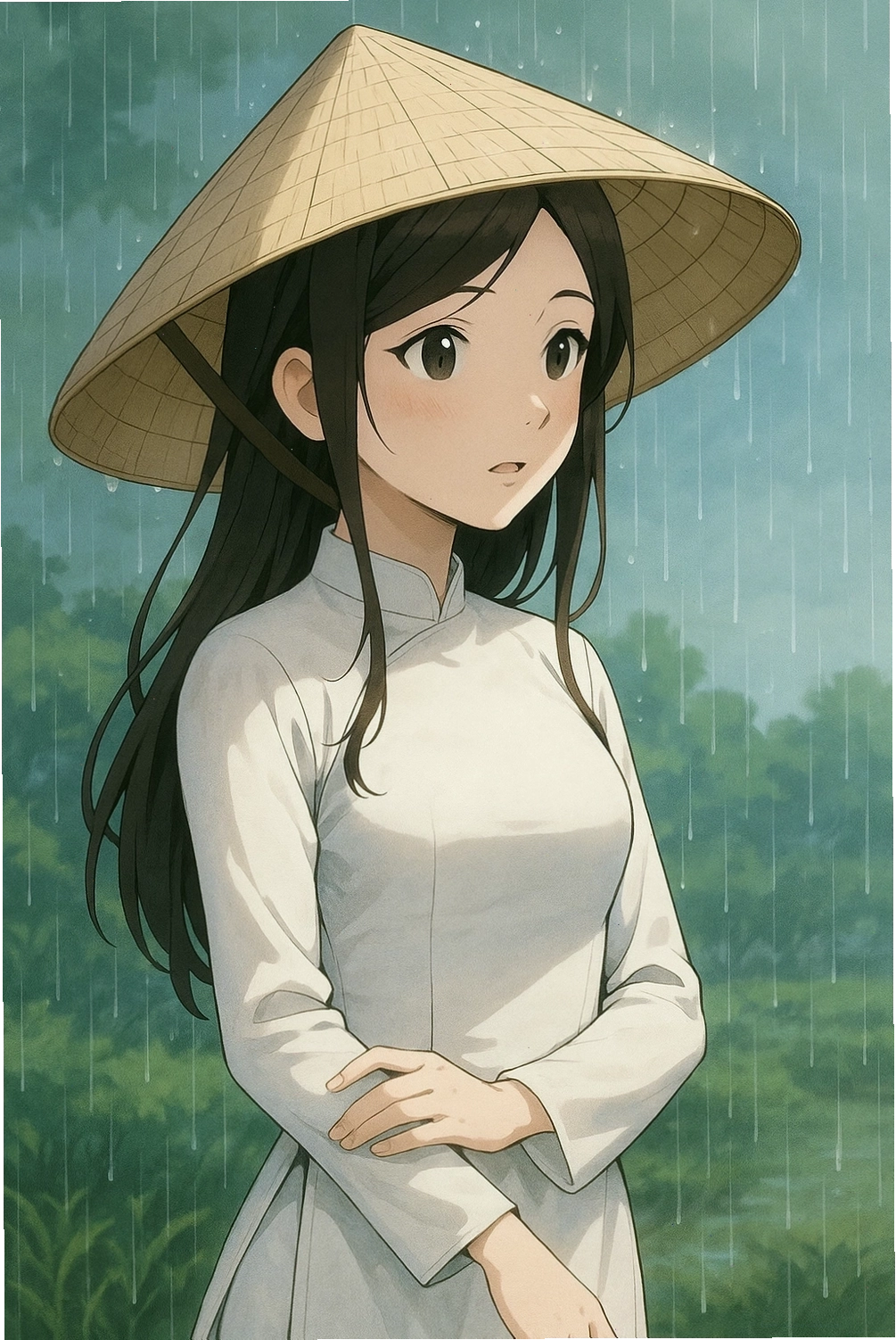 Hình nền anime nghệ thuật với áo dài Việt Nam