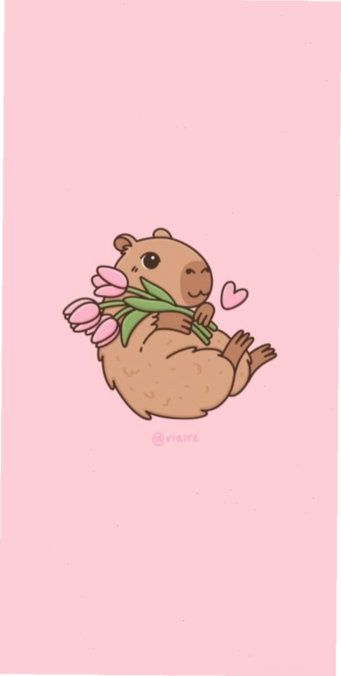 Hình nền Capybara màu hồng với phong cách chibi