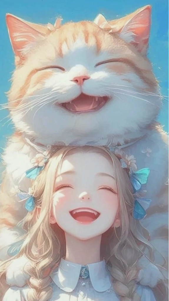 Hình nền cô gái đội mèo cam cười tươi