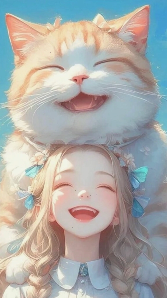 Hình nền cô gái đội mèo cam cười tươi, thể hiện sự vui vẻ và năng động