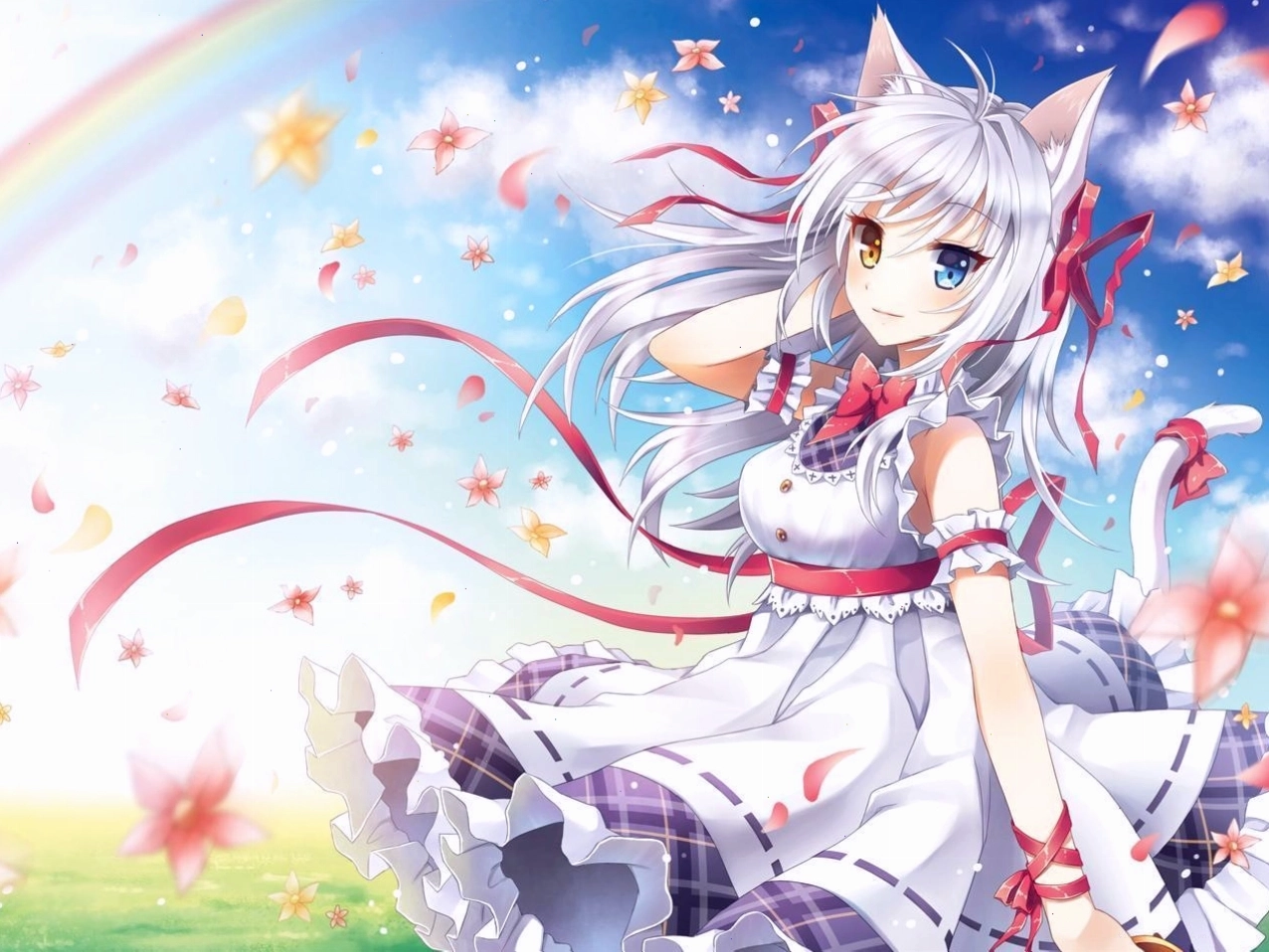 Hình nền cô gái mèo dễ thương trong anime