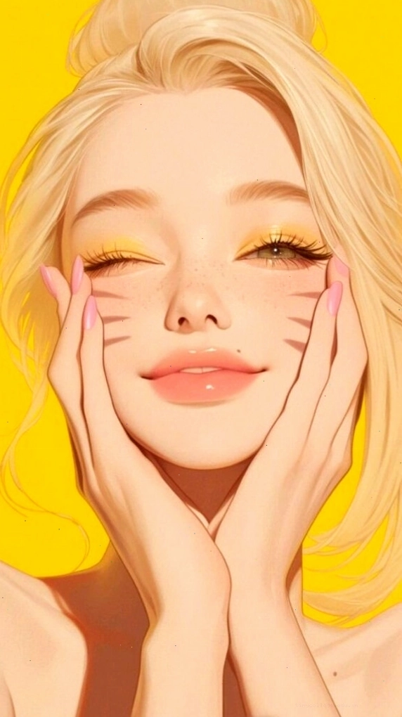 Hình nền cô gái tóc vàng cười rạng rỡ, toát lên vẻ vui vẻ và lạc quan