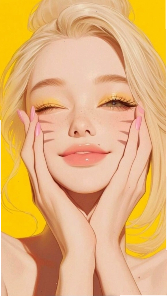 Hình nền cô gái tóc vàng cười rạng rỡ, tràn đầy năng lượng tích cực