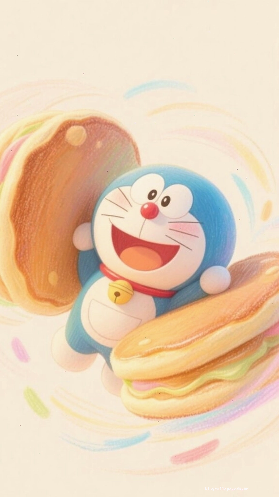 Hình nền Doraemon chibi đang say sưa ăn bánh rán