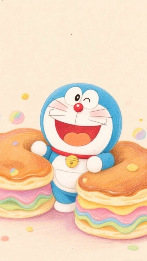 Hình nền Doraemon đáng yêu đang thưởng thức bánh rán ngọt ngào