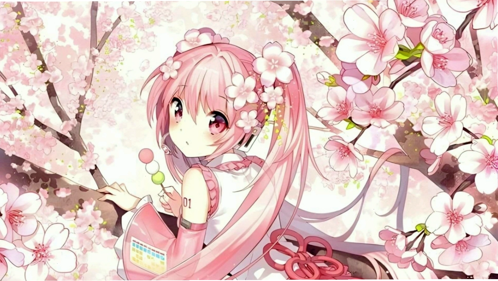 Hình nền hoa anh đào anime đẹp cho máy tính với sắc hồng rực rỡ