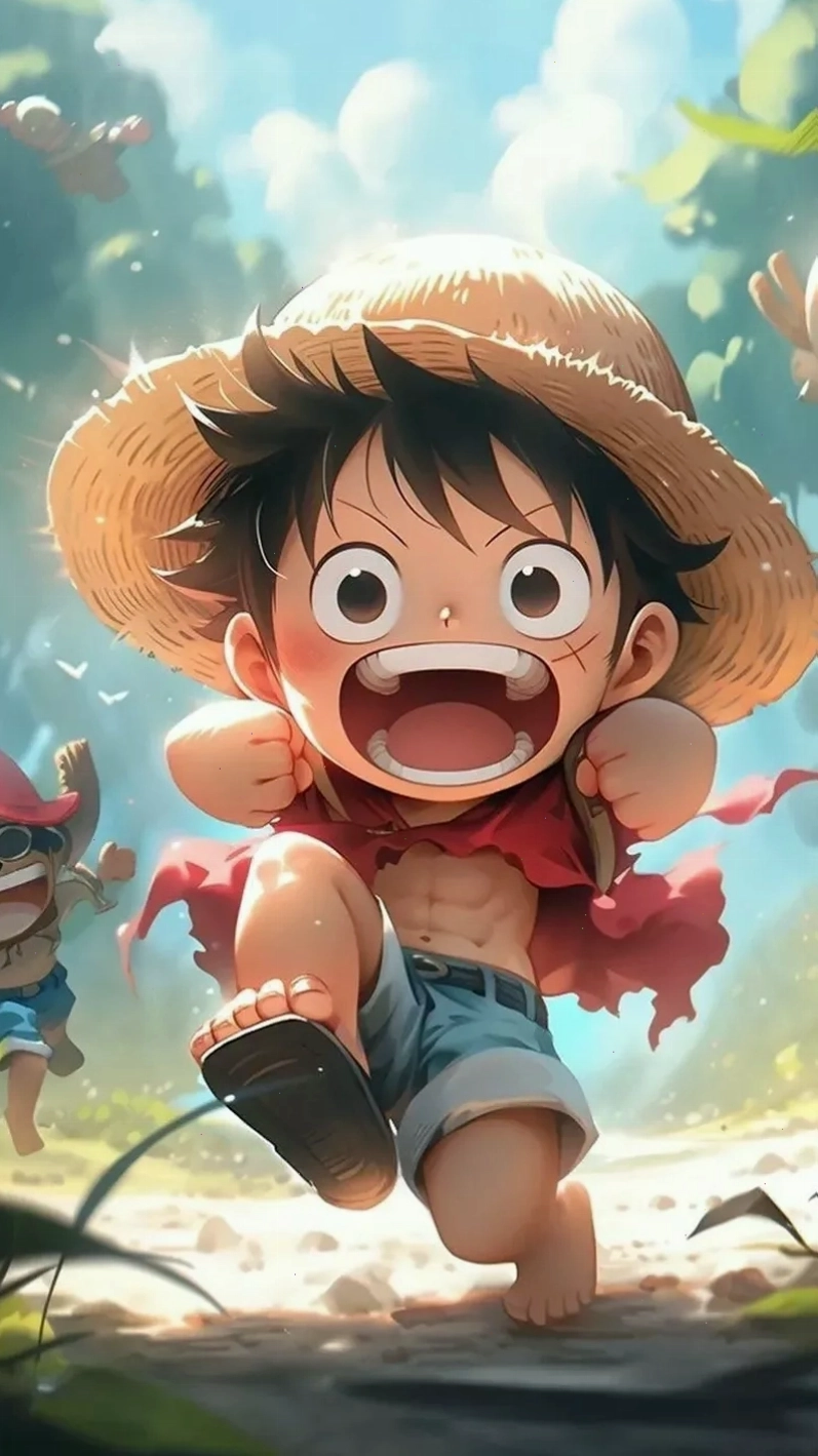 Hình nền Luffy Gear 5 với nụ cười rạng rỡ và sức mạnh bùng nổ