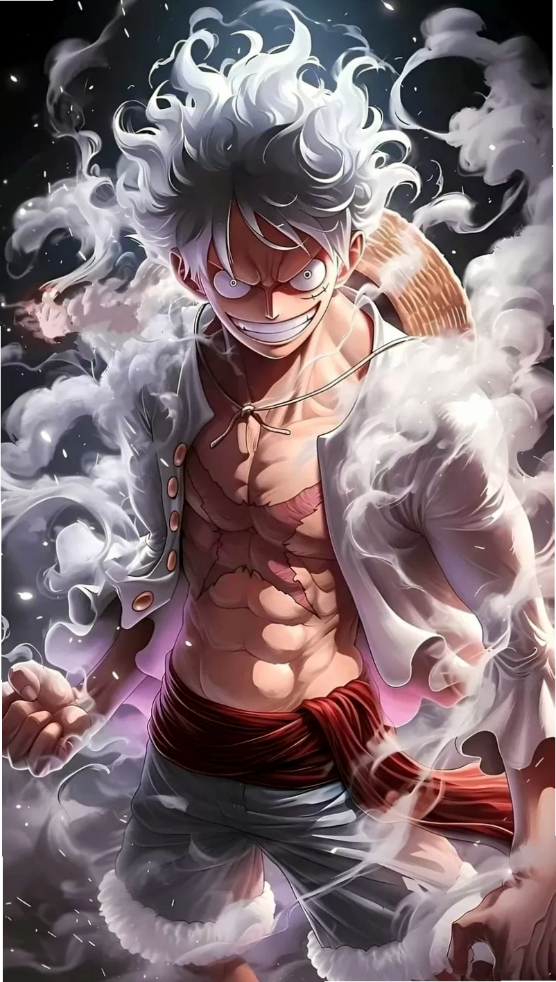 Hình nền Luffy Gear 5 với tư thế chiến đấu độc đáo