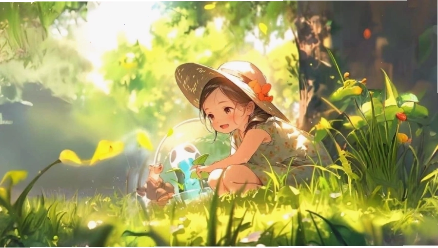 Hình nền máy tính anime với nhân vật chibi