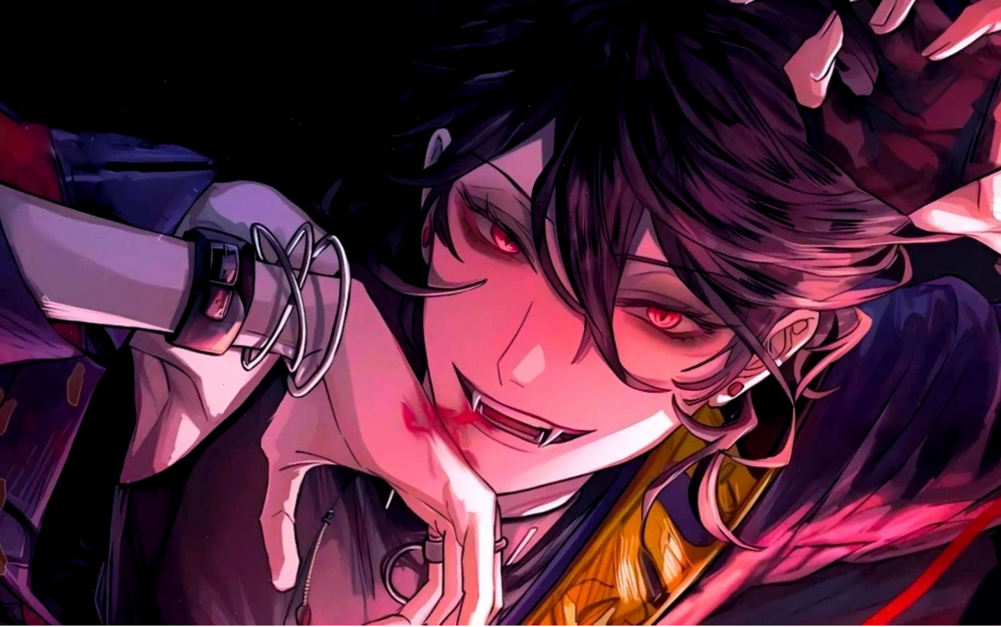 Hình nền máy tính anime với nhân vật phản diện đầy quyền lực và bí ẩn