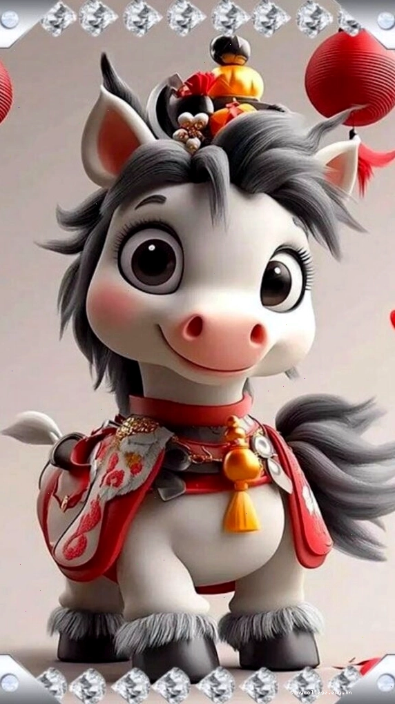 Hình nền tết 2026 với chú tiểu Ngựa đáng yêu cầu chúc bình an