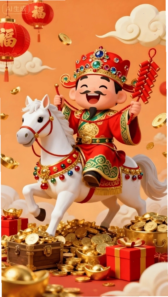 Hình nền Thần Tài cưỡi ngựa phi nước đại