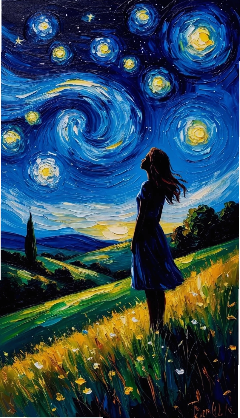 Hình nền tranh Van Gogh với màu sắc tương phản mạnh