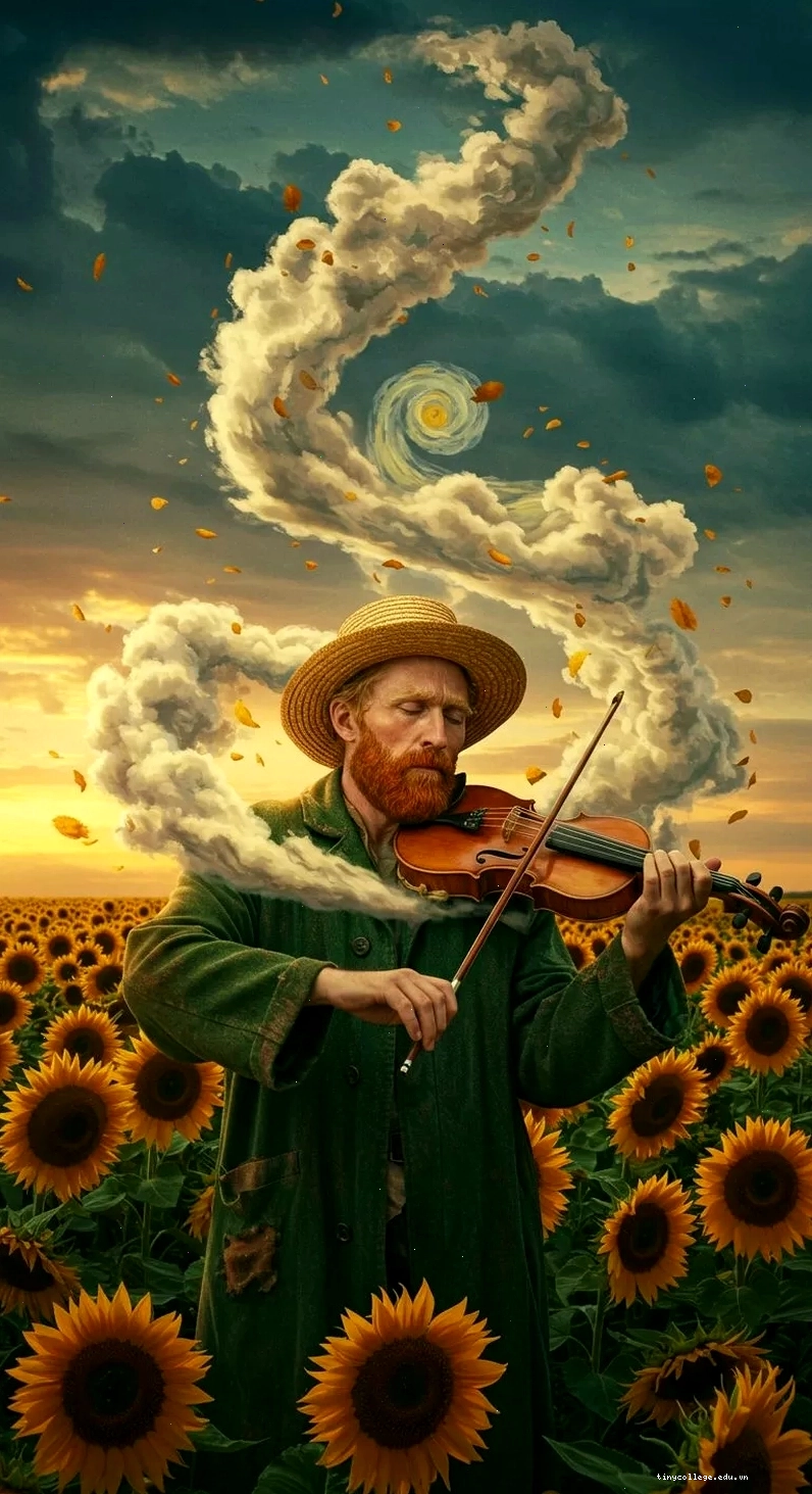 Hình nền Van Gogh với bầu trời đêm đầy sao và ngôi làng