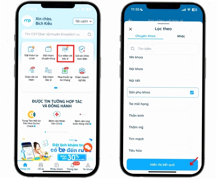 Hướng dẫn bước 2 cách thực hiện đặt bác sĩ tư vấn thai sản online trên ứng dụng Medpro