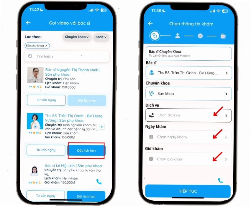 Hướng dẫn bước 3 cách thực hiện đặt bác sĩ tư vấn thai sản online trên ứng dụng Medpro
