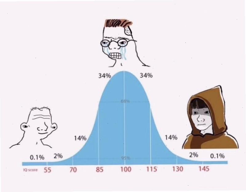 Iq meme minh họa đường cong chuông về sự tương đồng trong suy nghĩ