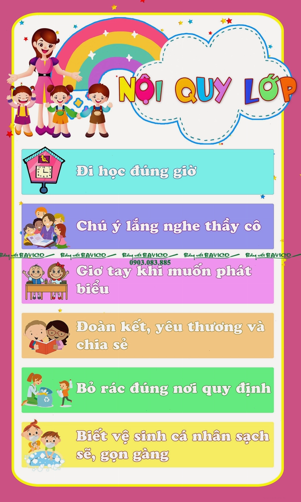 Mẫu bảng nội quy lớp học THPT hiện đại và chuyên nghiệp