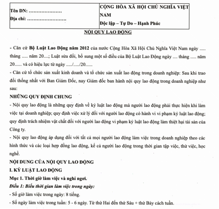 Mẫu nội quy công ty ngắn gọn, dễ áp dụng