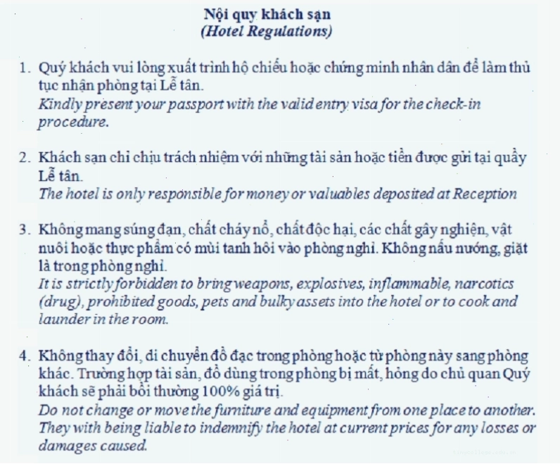 Mẫu nội quy khách sạn nhằm đảm bảo trật tự an toàn