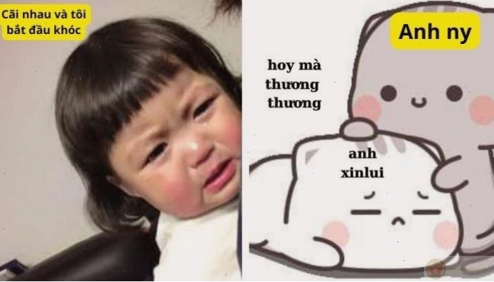 Meme dỗ người yêu với hình ảnh hài hước và lời nhắn ngọt ngào