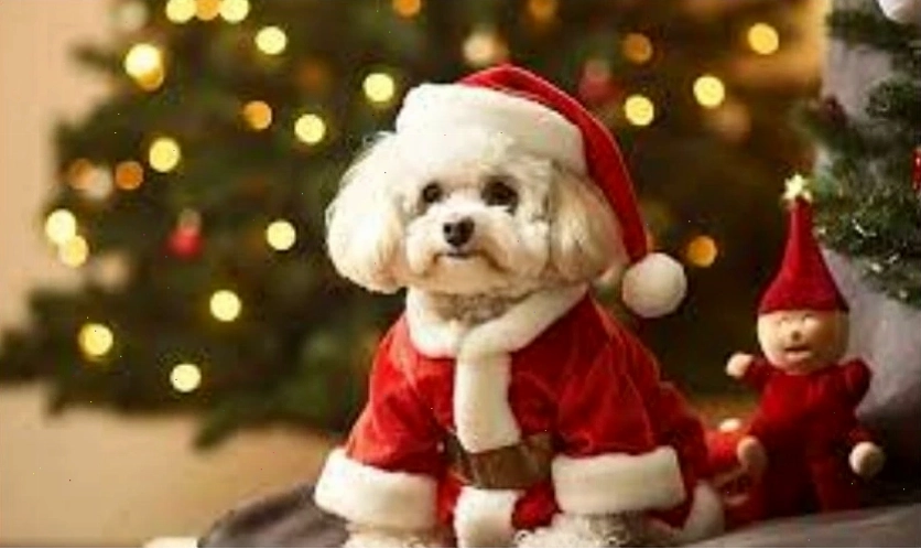 Meme giáng sinh hình chú chó đang đội mũ ông già Noel