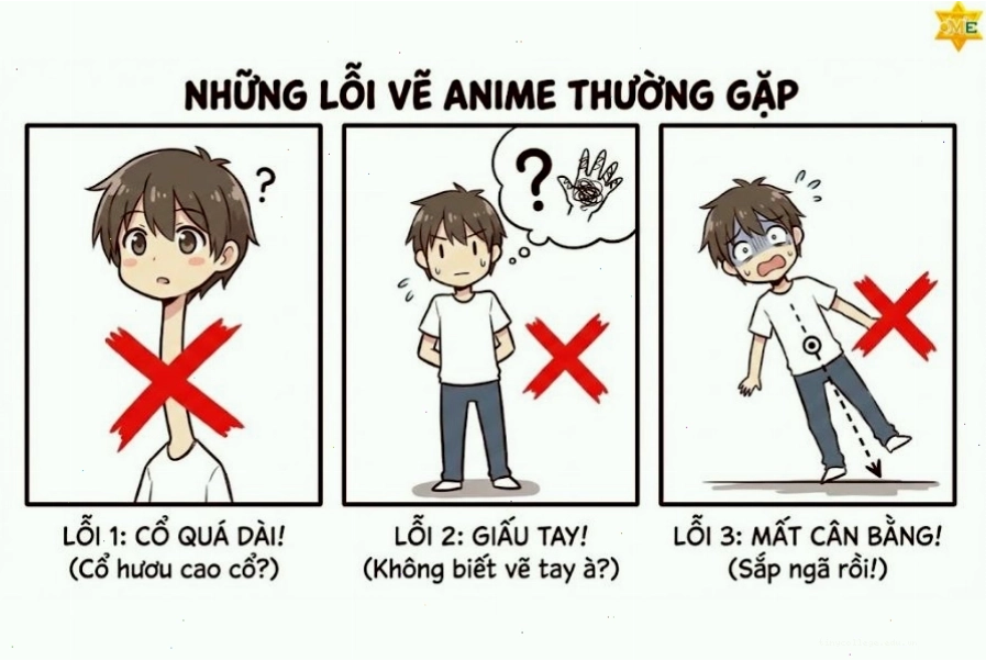 Minh họa các lỗi sai thường gặp khi vẽ dáng người anime