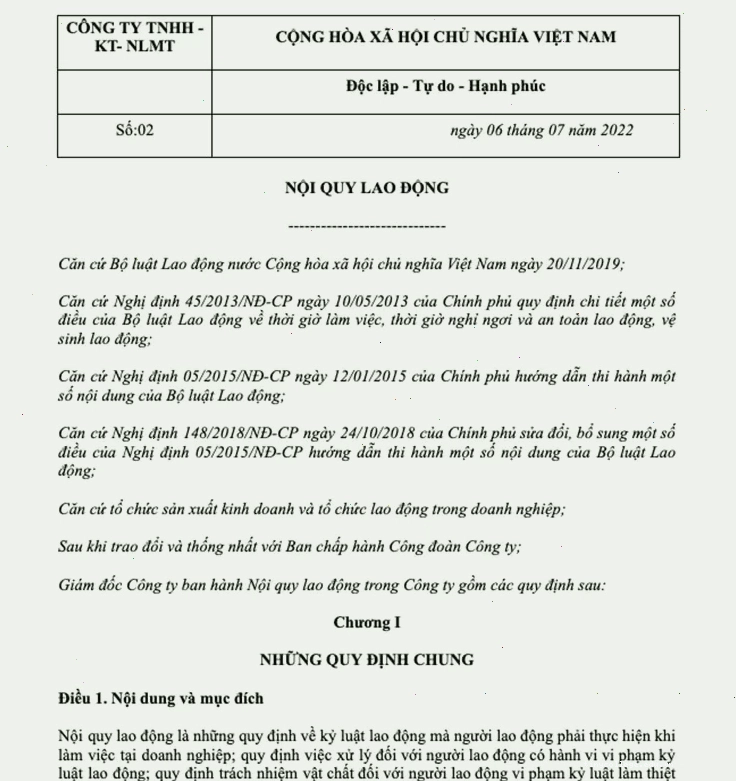 Minh họa nội quy công ty ngắn gọn cho các doanh nghiệp